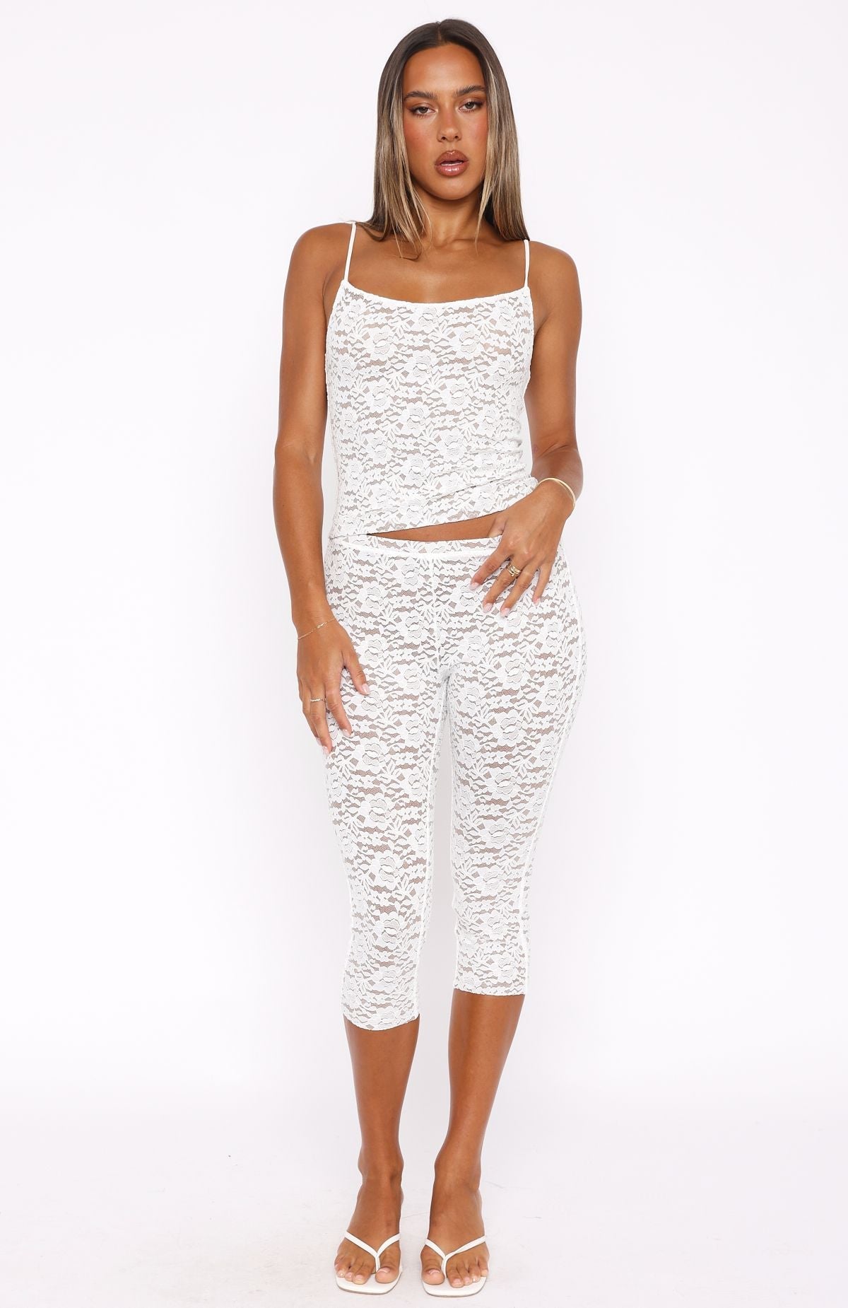 Trending Vibe With Me Lace Capri Pants White