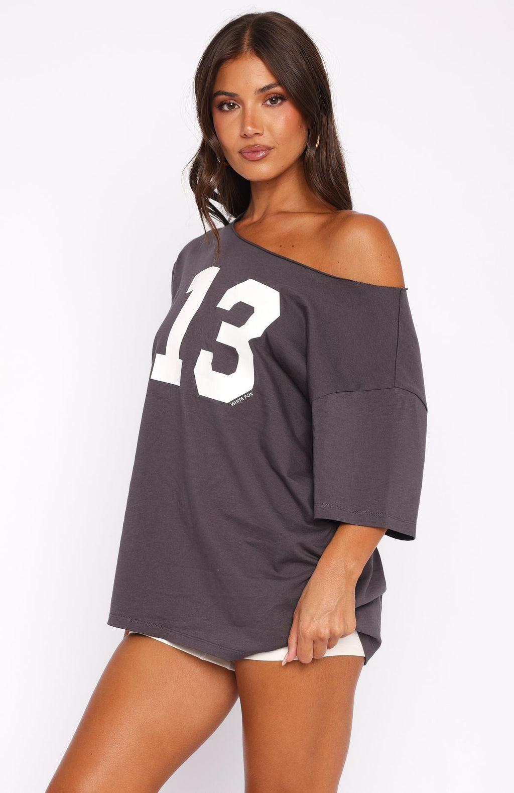 Trending Trial Run Off Shoulder Oversized Tee Volcanic