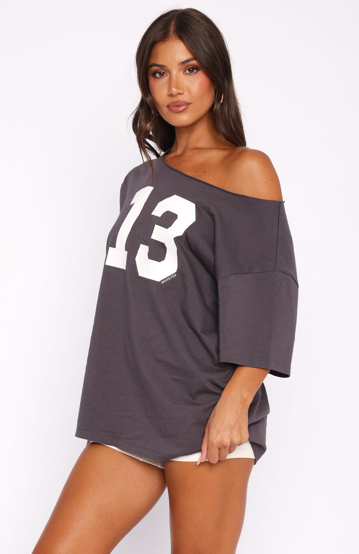 Trending Trial Run Off Shoulder Oversized Tee Volcanic