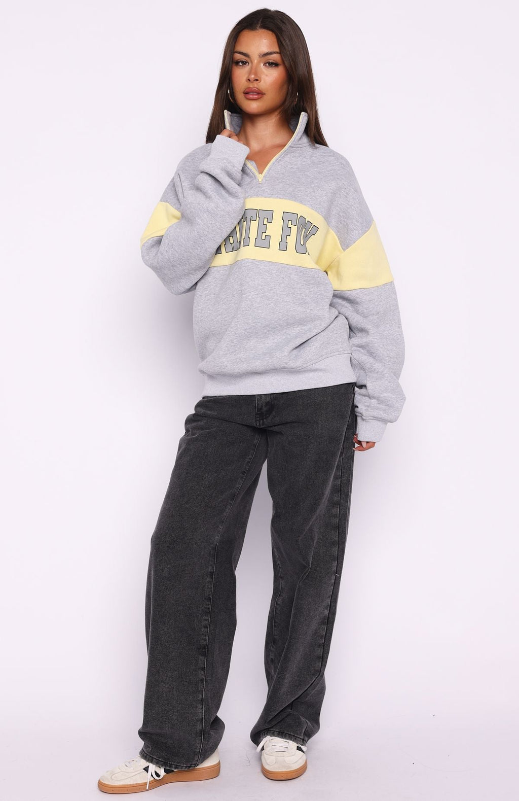 Trending Show Yourself Zip Front Sweater Dark Grey Marle