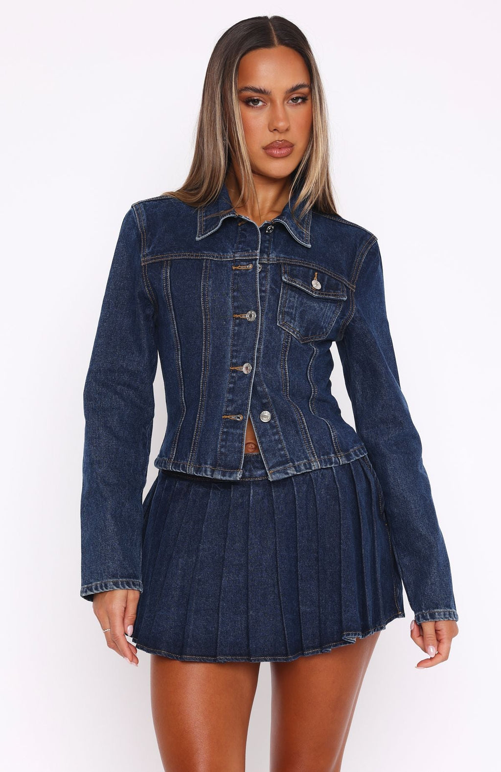 Trending Ayla Denim Mini Skort Dark Blue Wash