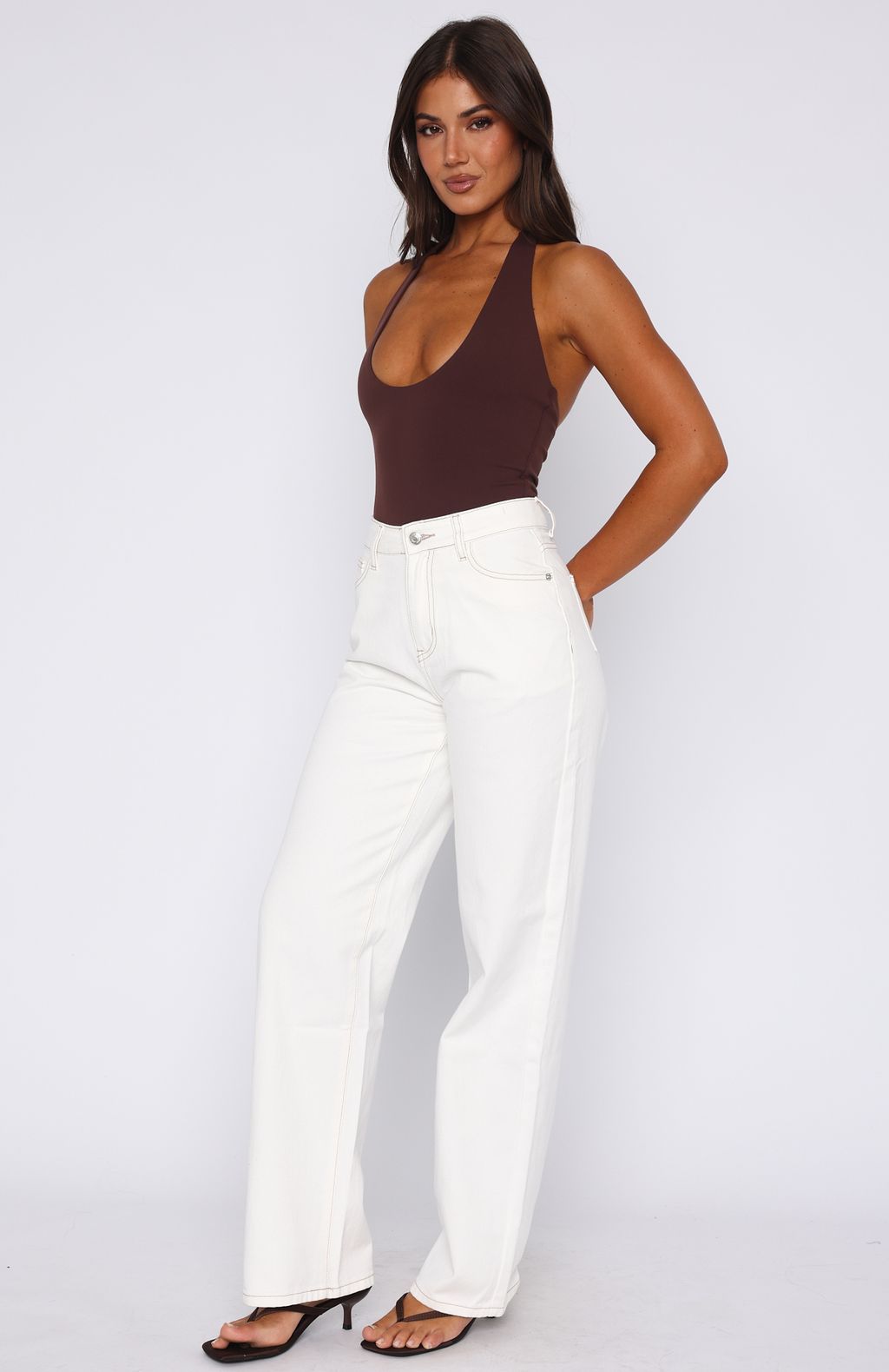 Trending Bring The Style High Rise Wide Leg Jeans Off White