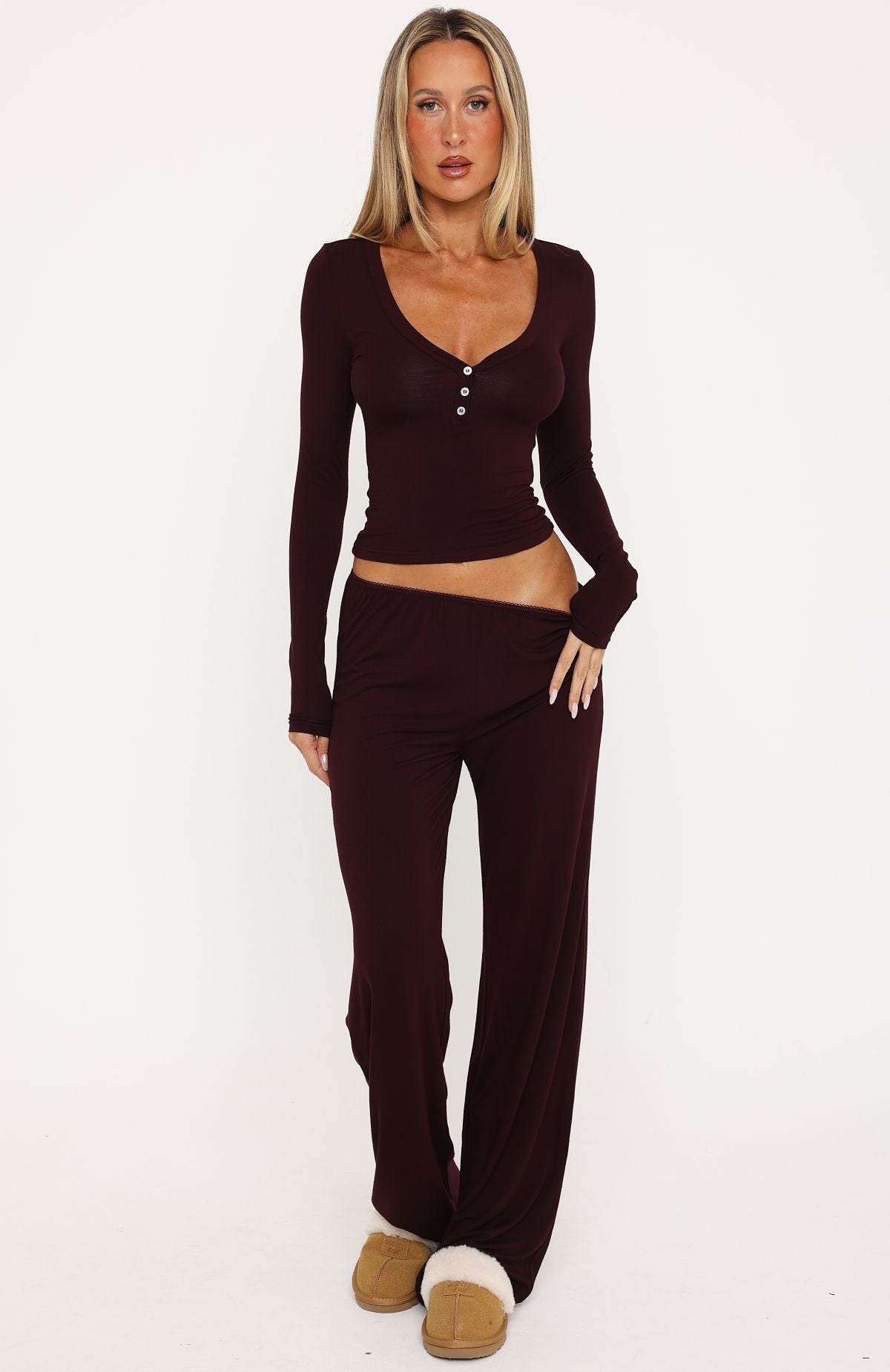Trending Dreamy Button Up Long Sleeve Pyjama Top Plum