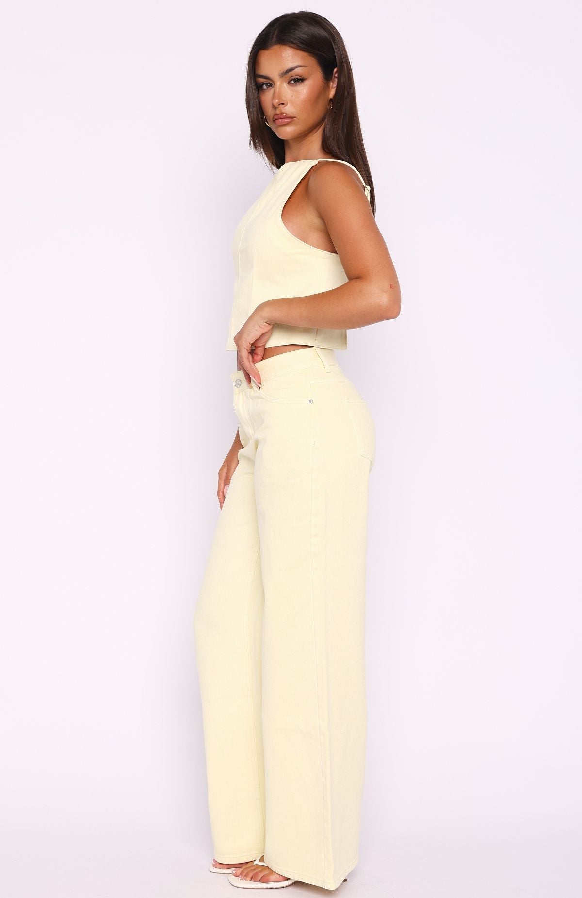 Trending Kalaya Mid Rise Wide Leg Jeans Lemon Wash