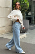 Trending Just My Type Mid Rise Wide Leg Jeans Mid Blue Wash