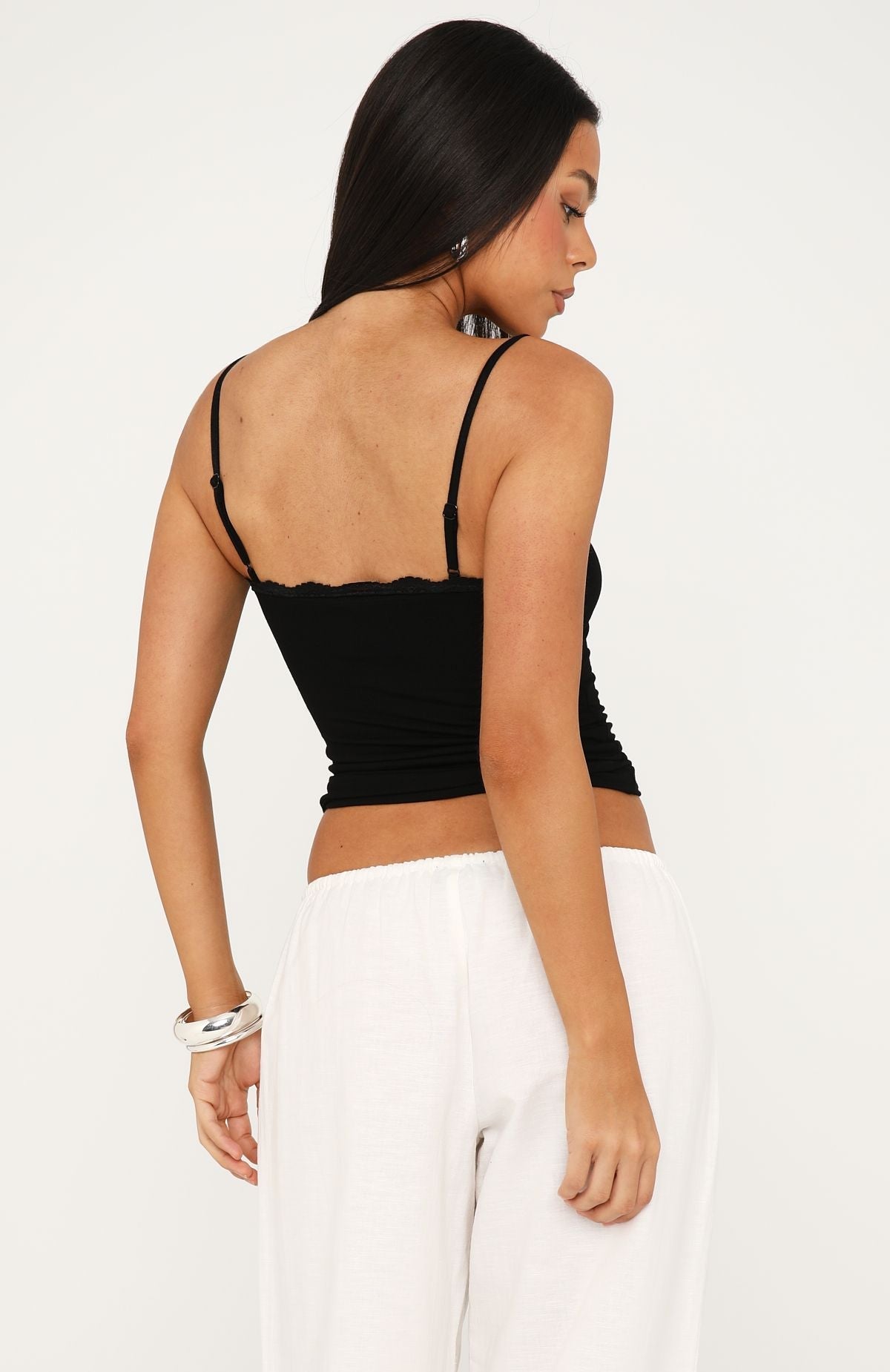 Trending Easy Love Lace Trim Tank Top Black