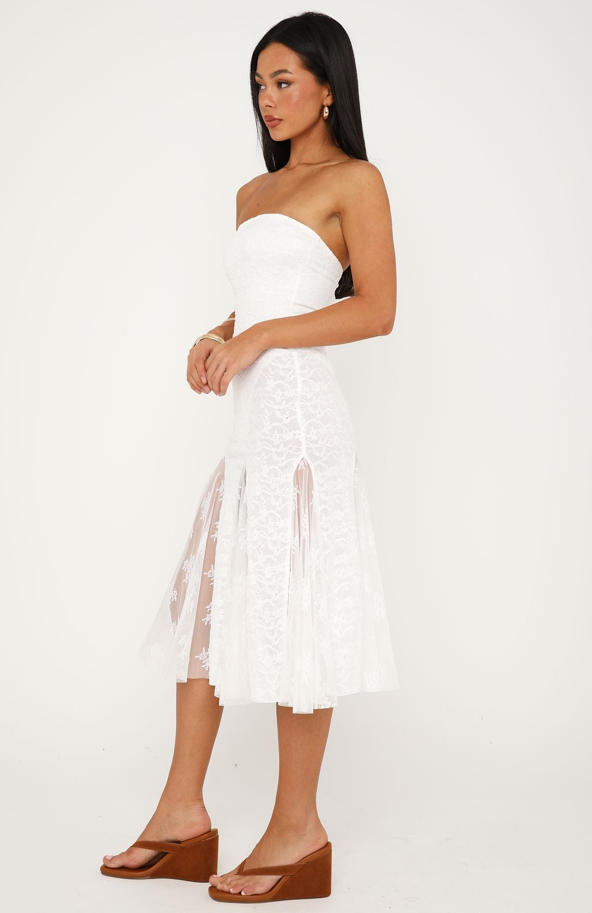 Trending Delicate Habit Strapless Midi Dress White