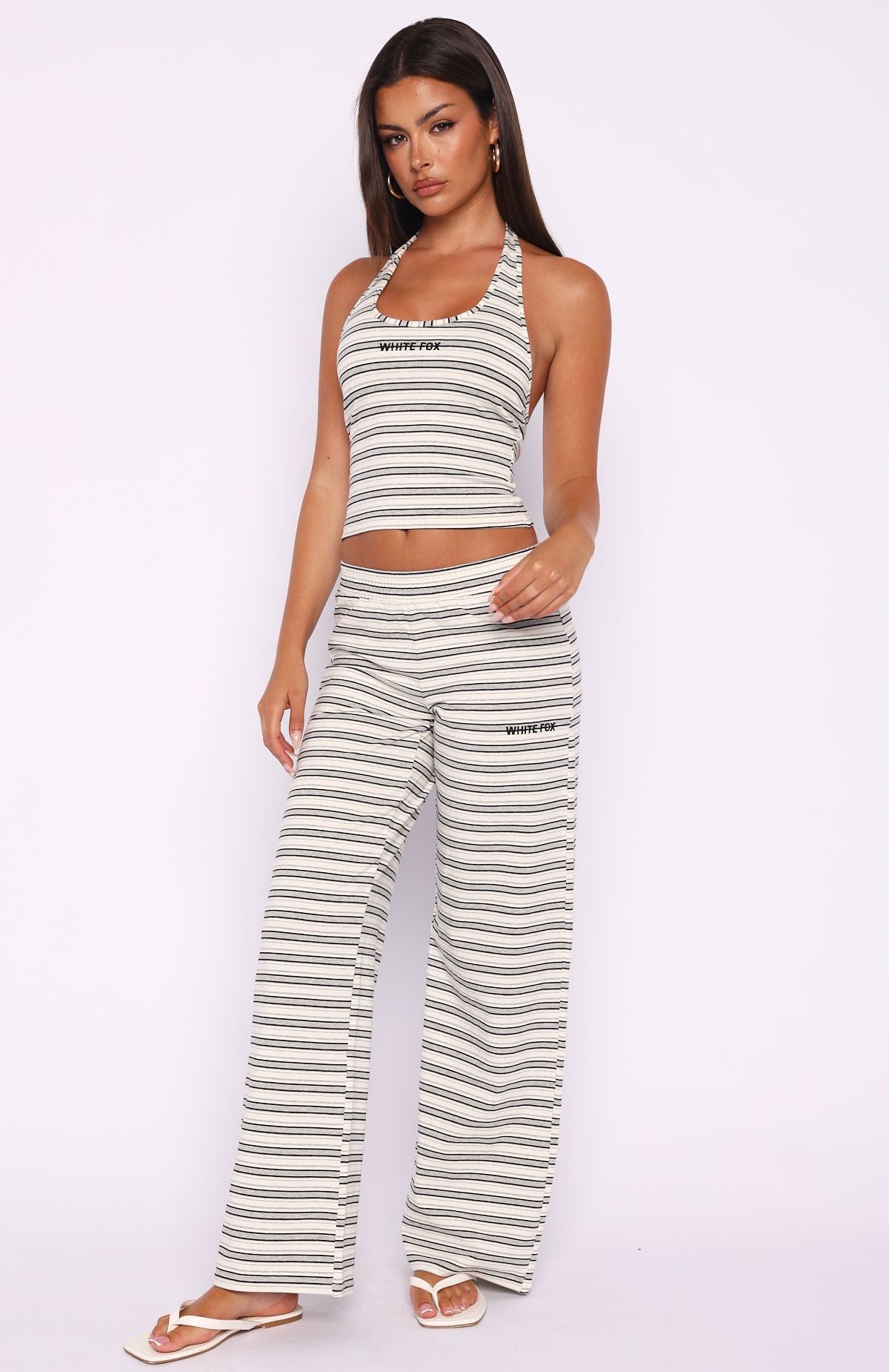 Trending Looking Back Halter Top White Stripe