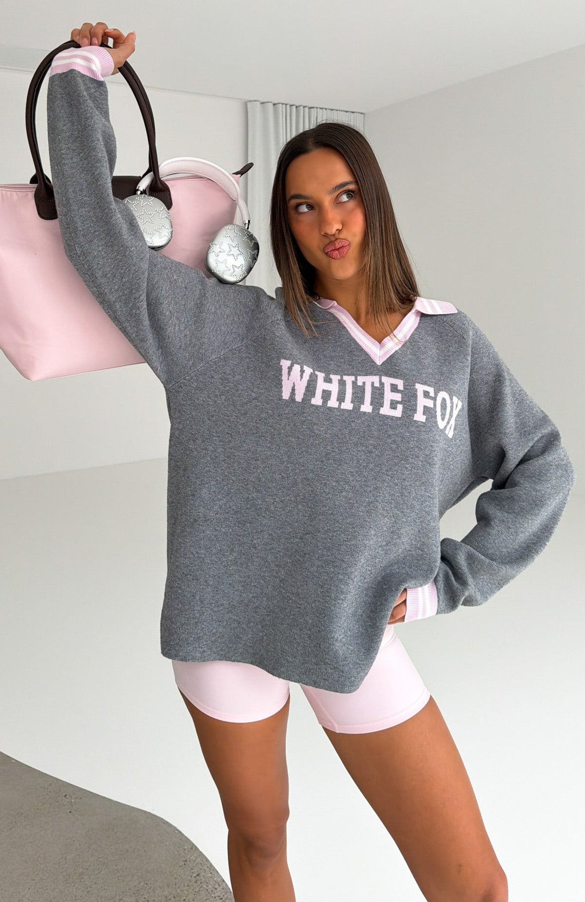 Trending Illyria Knit Sweater GreyPink