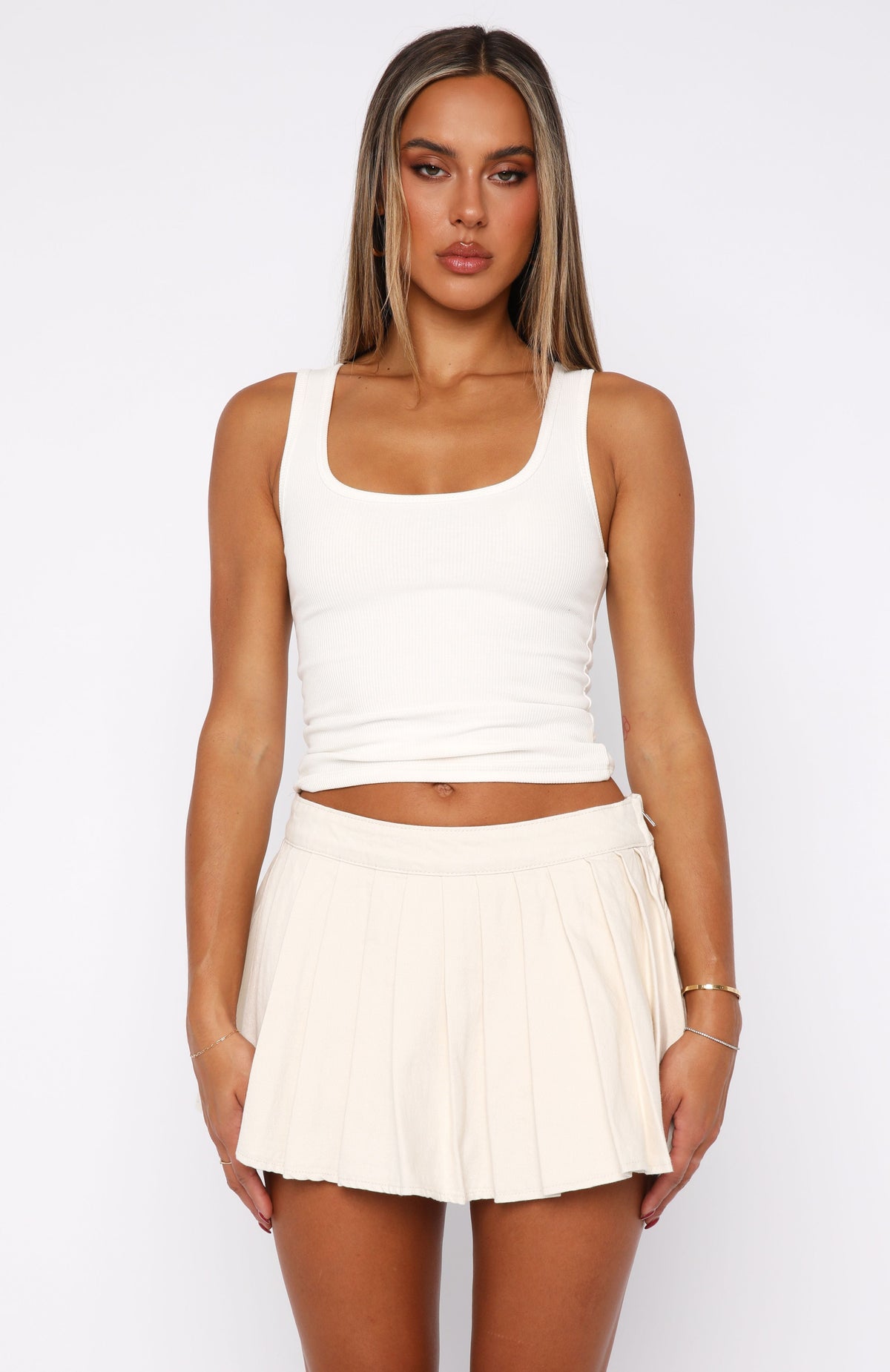 Trending Ayla Denim Mini Skort Cream Wash