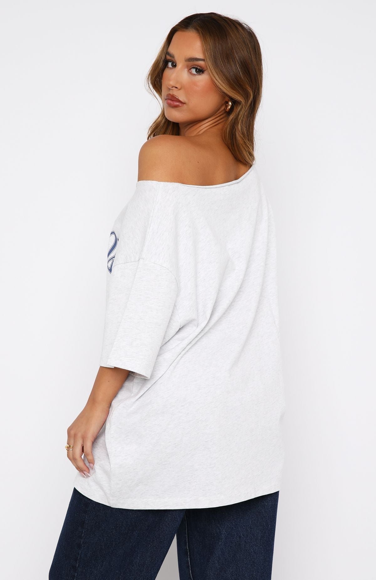 Trending Everything In Time Off Shoulder Oversized Tee Grey Marle