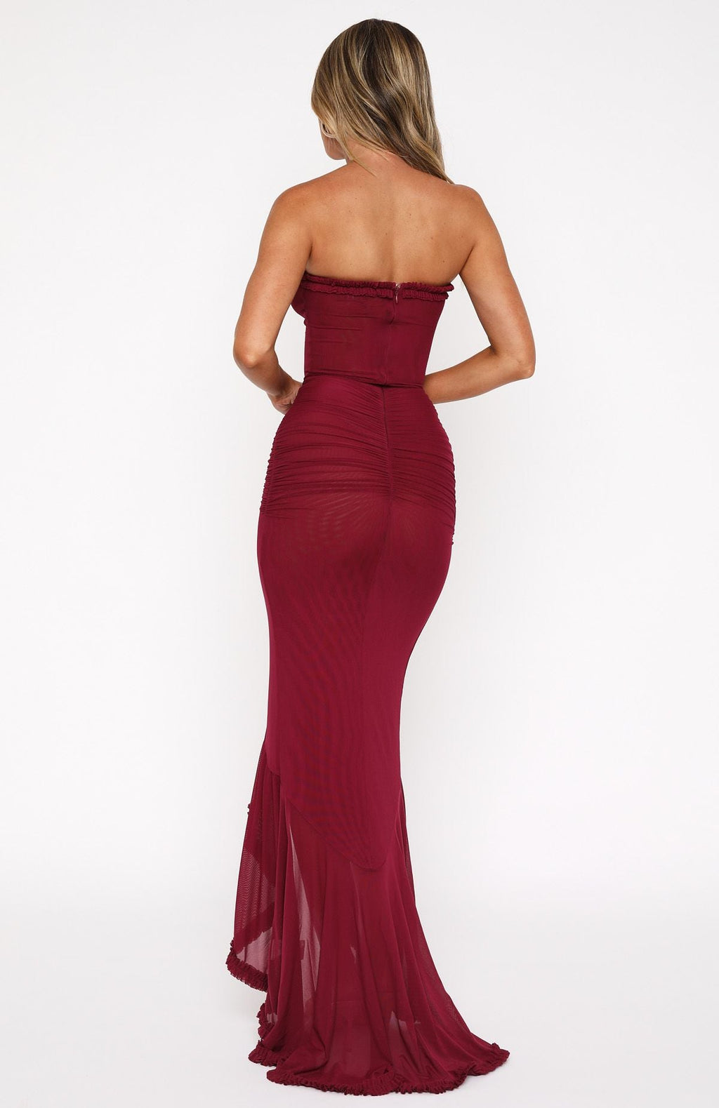 Trending Still Got It Mesh Maxi Dress Dark Burgundy