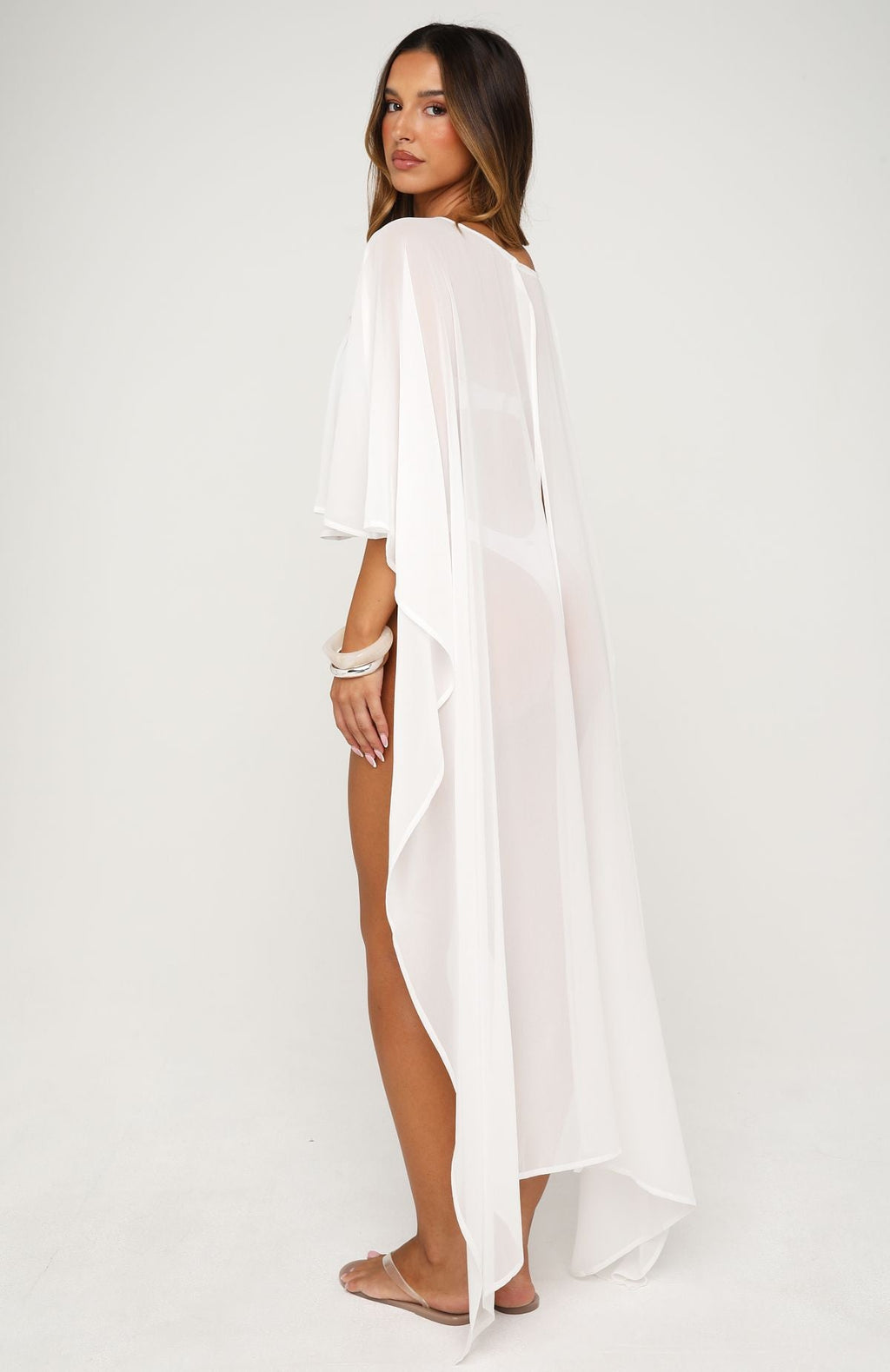 Trending Aura Mist Poncho Top Off White