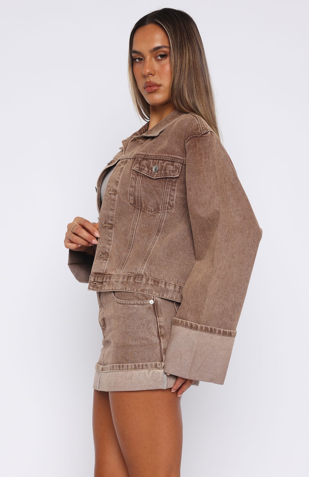 Trending Charlotte Denim Mini Skirt Tan Wash