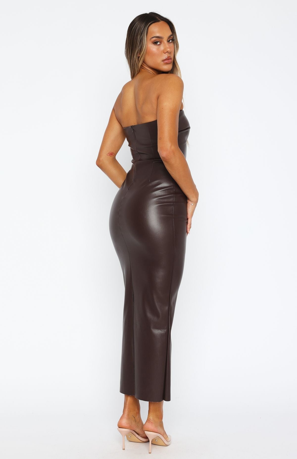 Trending Love Is Gone PU Maxi Dress Chocolate