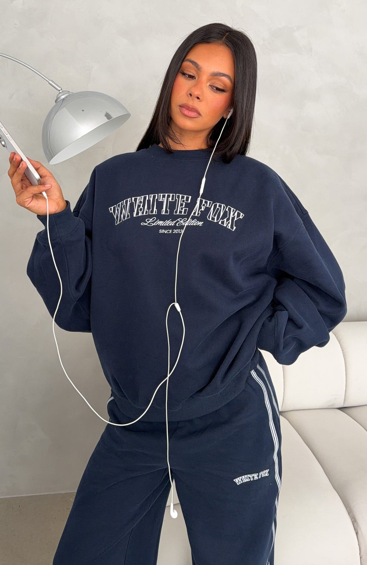 Trending Keep Me Posted Oversized Sweater Navy
