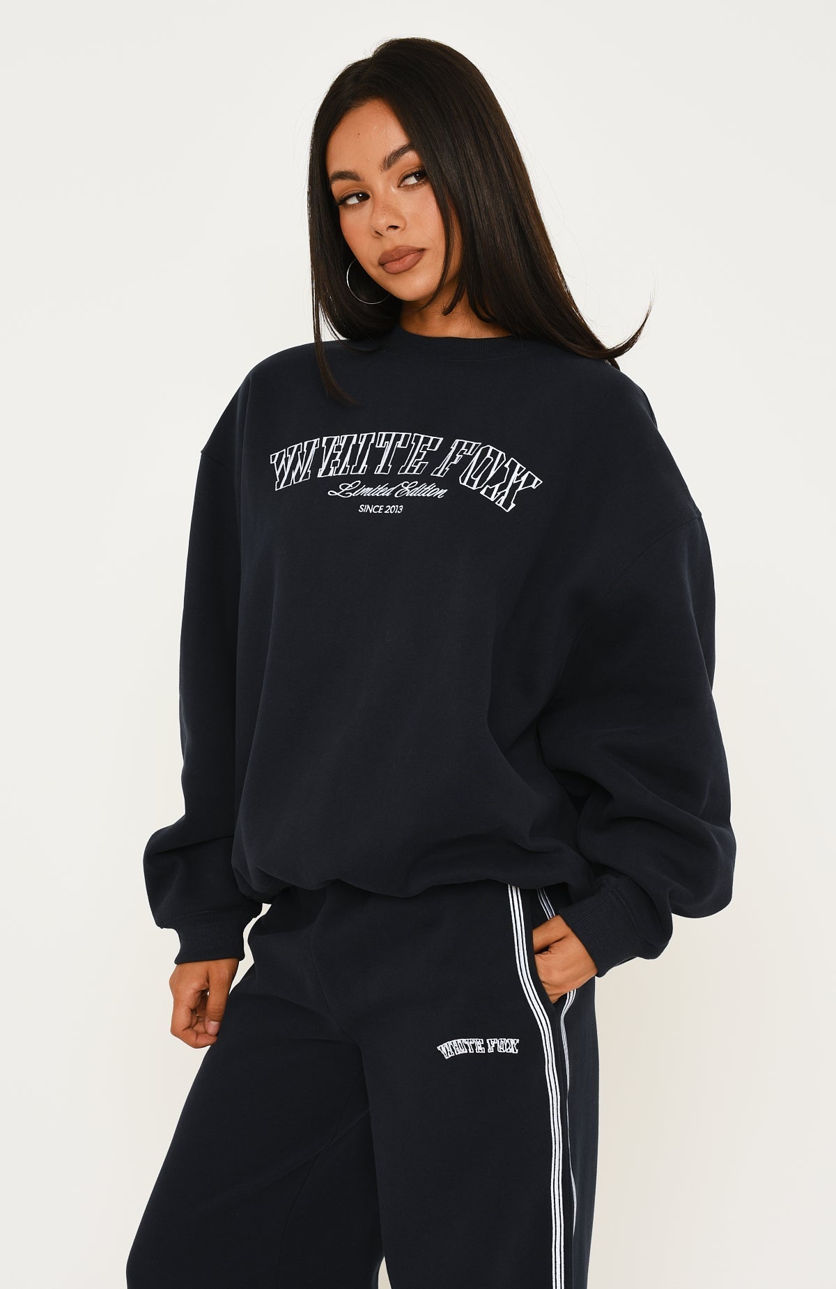 Trending Keep Me Posted Oversized Sweater Navy