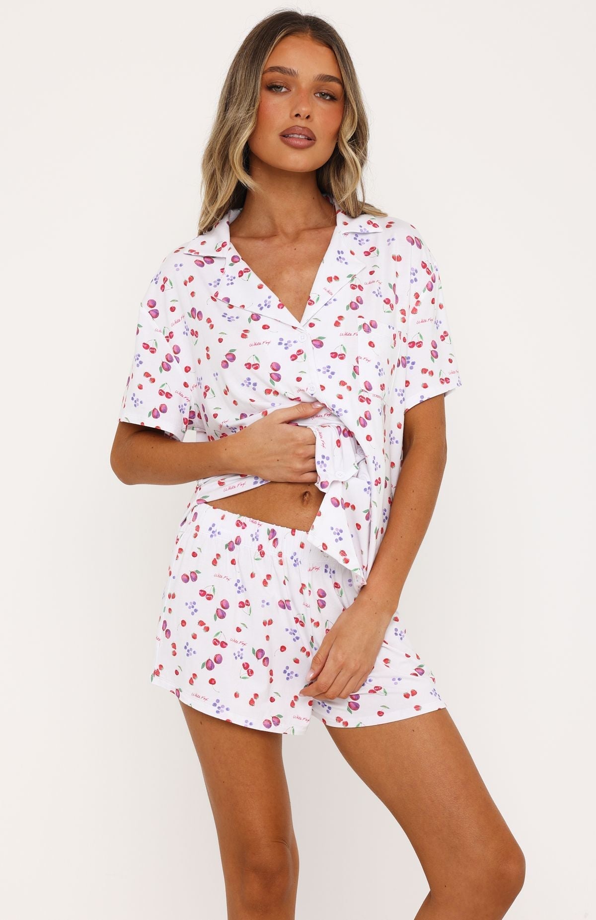 Trending Dreamscape Printed Pyjama Set White Berries