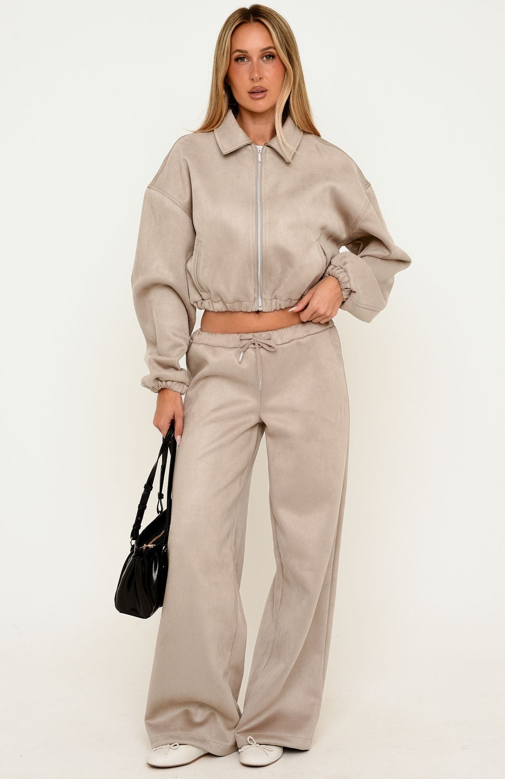 Trending Isolda Faux Suede Bomber Jacket Sand
