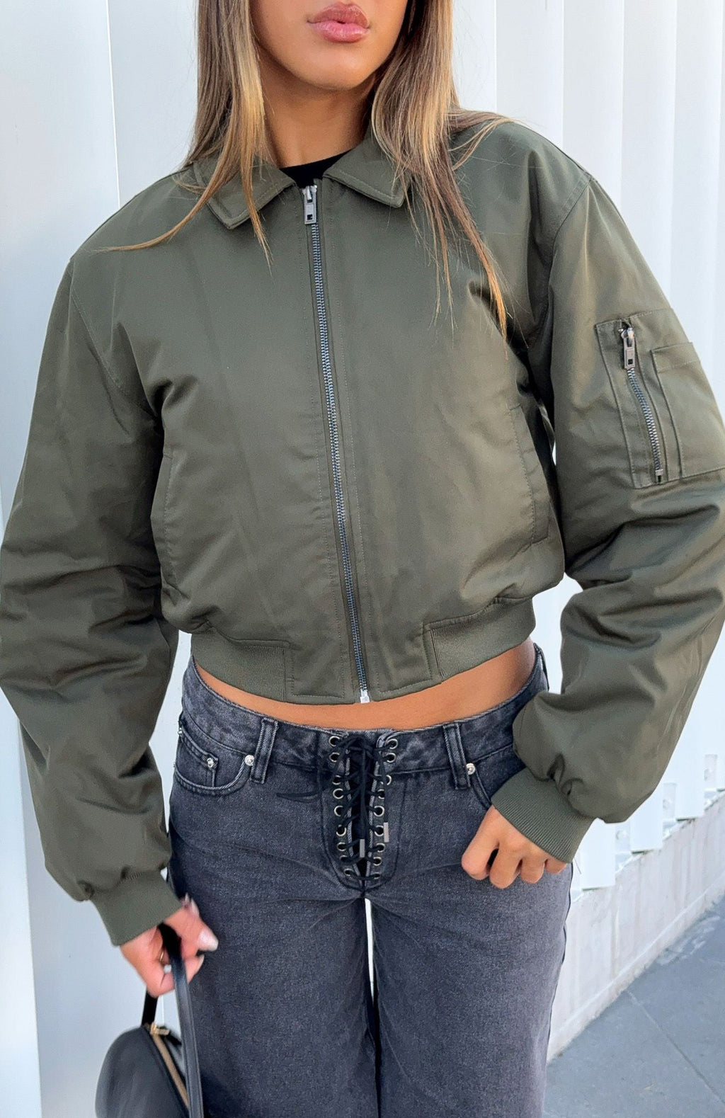 Trending Something Forgotten Bomber Jacket Khaki