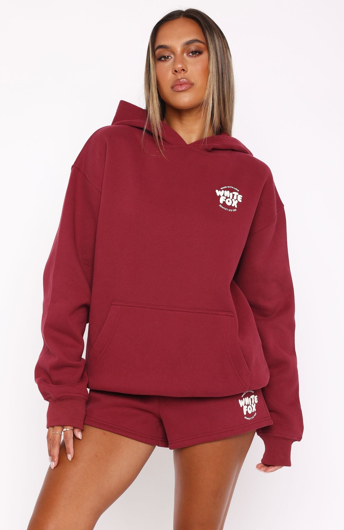 Trending With Love For You Oversized Hoodie Burgundy