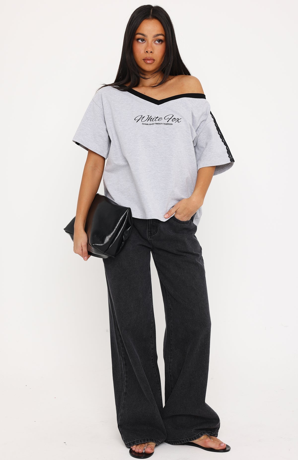 Trending Lost In My Thoughts Slouchy Tee Dark Grey Marle