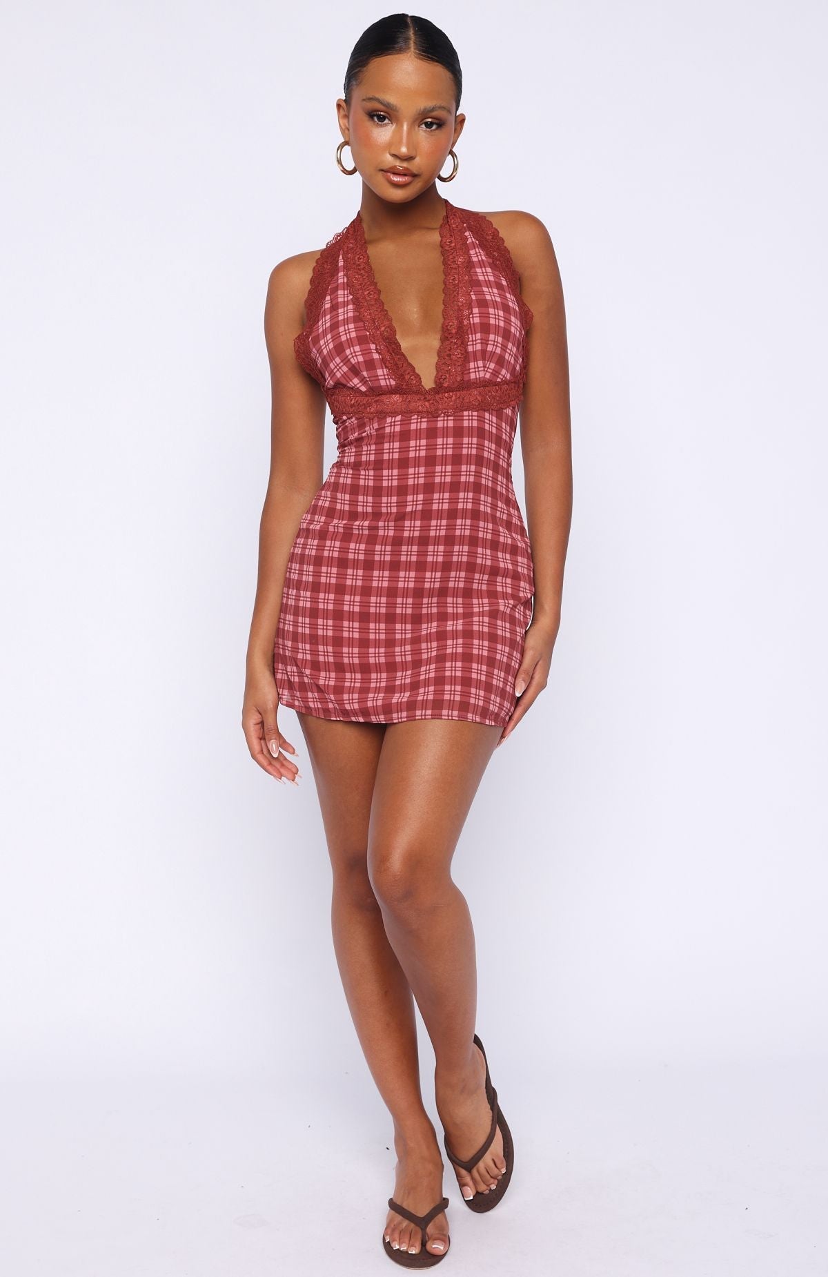 Trending A Girls Girl Mini Dress Berry Plaid