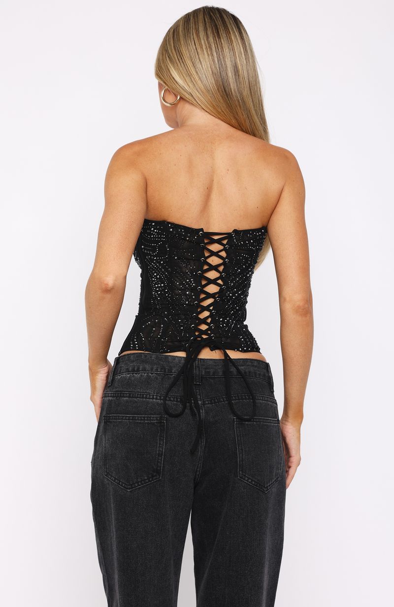 Trending Night Bloom Embellished Bustier Black