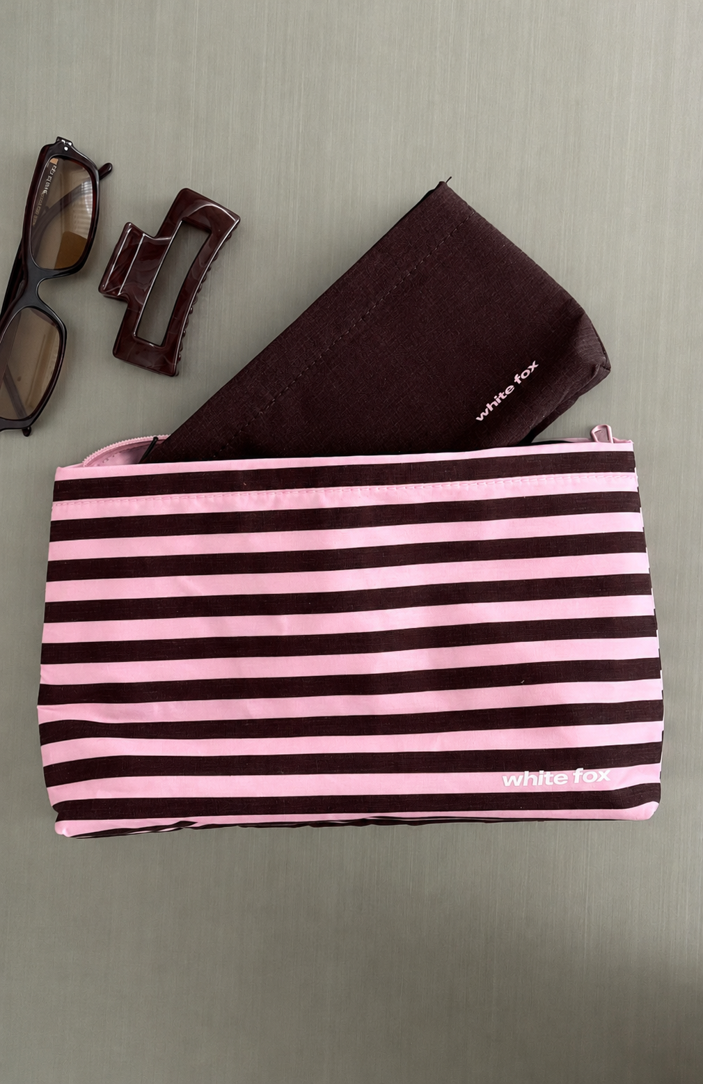 Trending Maddox 2 Pack Cosmetic Pouch Chocolate & Pink Stripe