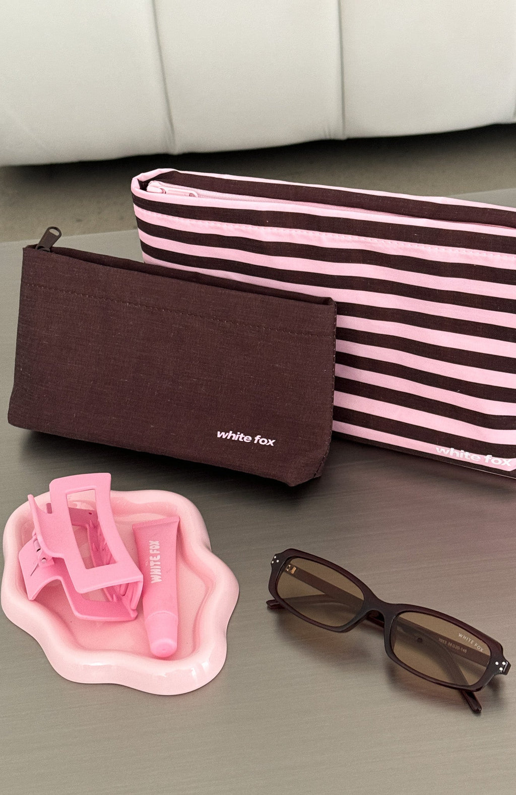 Trending Maddox 2 Pack Cosmetic Pouch Chocolate & Pink Stripe