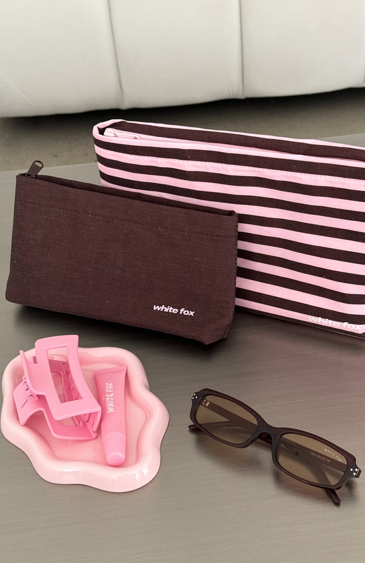 Trending Maddox 2 Pack Cosmetic Pouch Chocolate & Pink Stripe