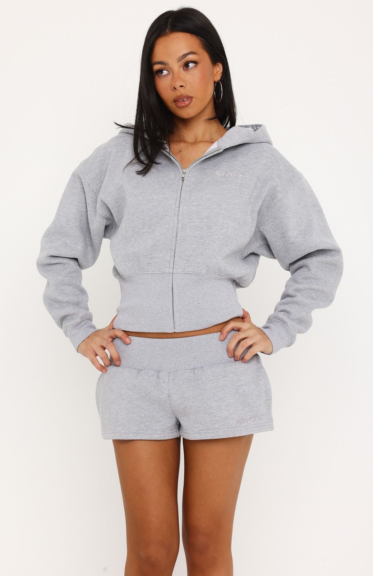 Trending Come A Long Way Cinched Zip Front Hoodie Grey Marle