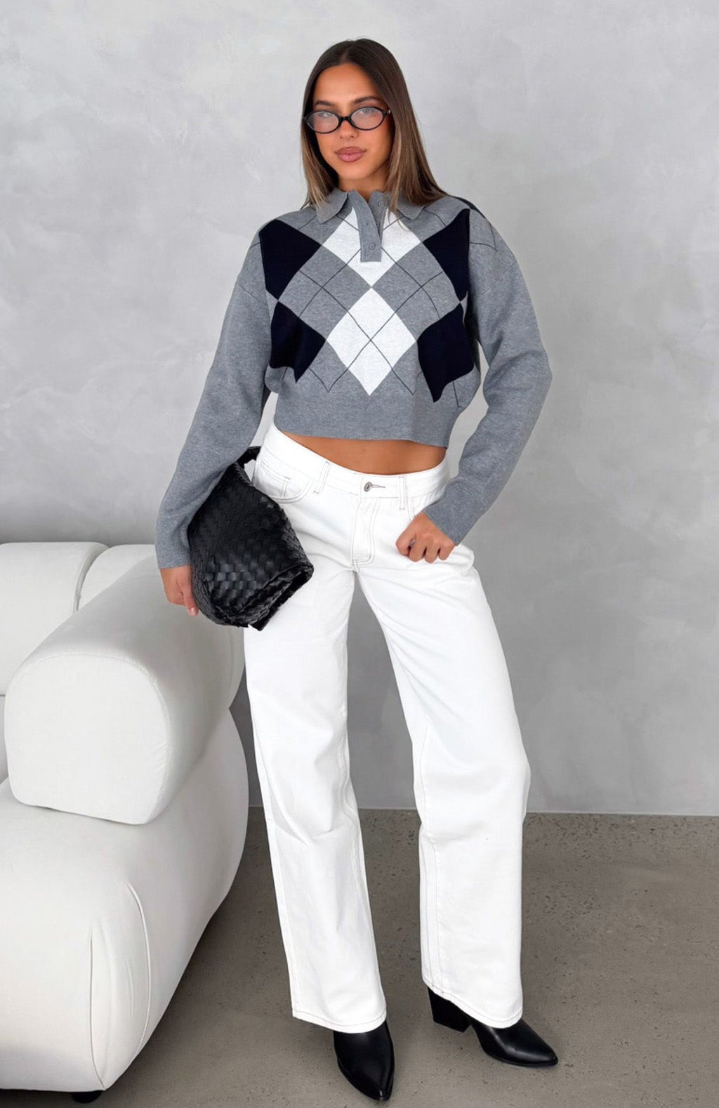 Trending Cinzia Argyle Knit Sweater Navy Winter