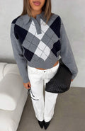 Trending Cinzia Argyle Knit Sweater Navy Winter