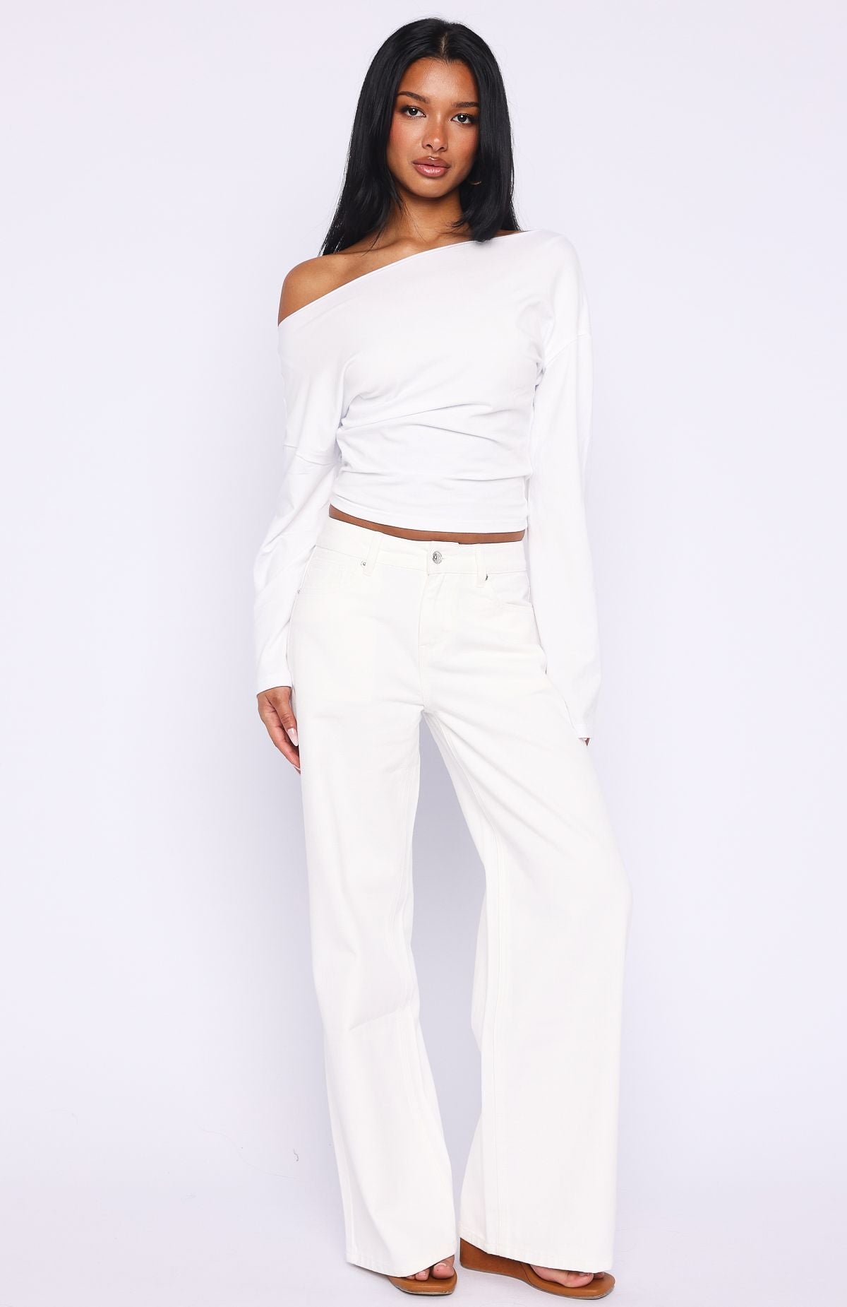 Trending Kalaya Mid Rise Wide Leg Jeans Off White