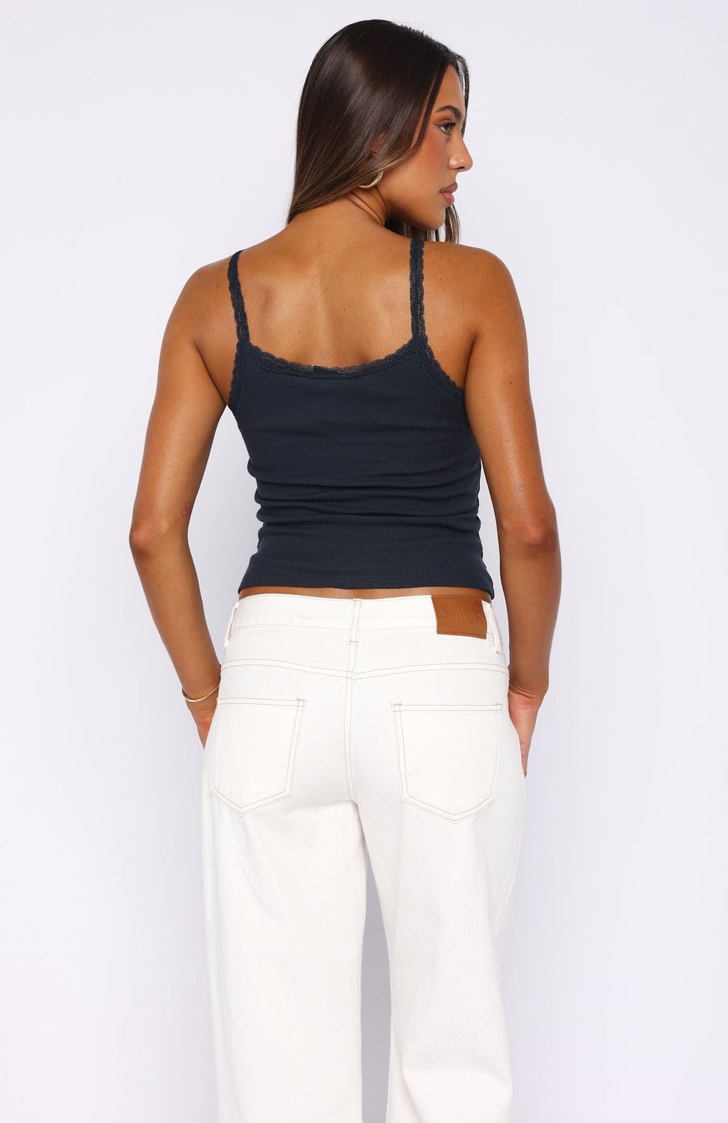 Trending Holding On To You Lace Trim Top Navy