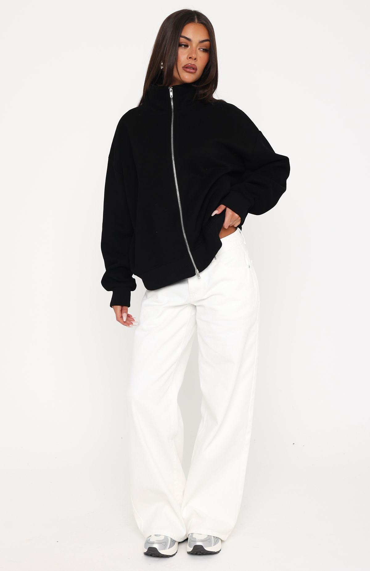 Trending Such A Dream Oversized Zip Front Funnel Neck Jacket Black