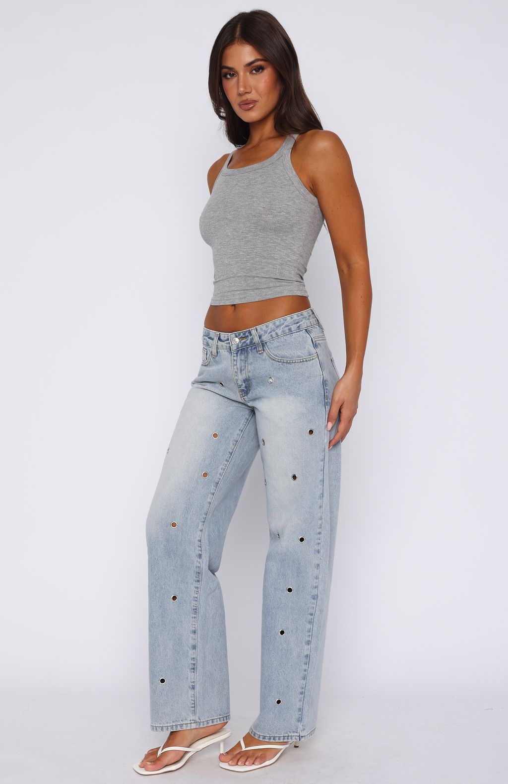 Trending Athina Low Rise Wide Leg Jeans Light Blue Wash