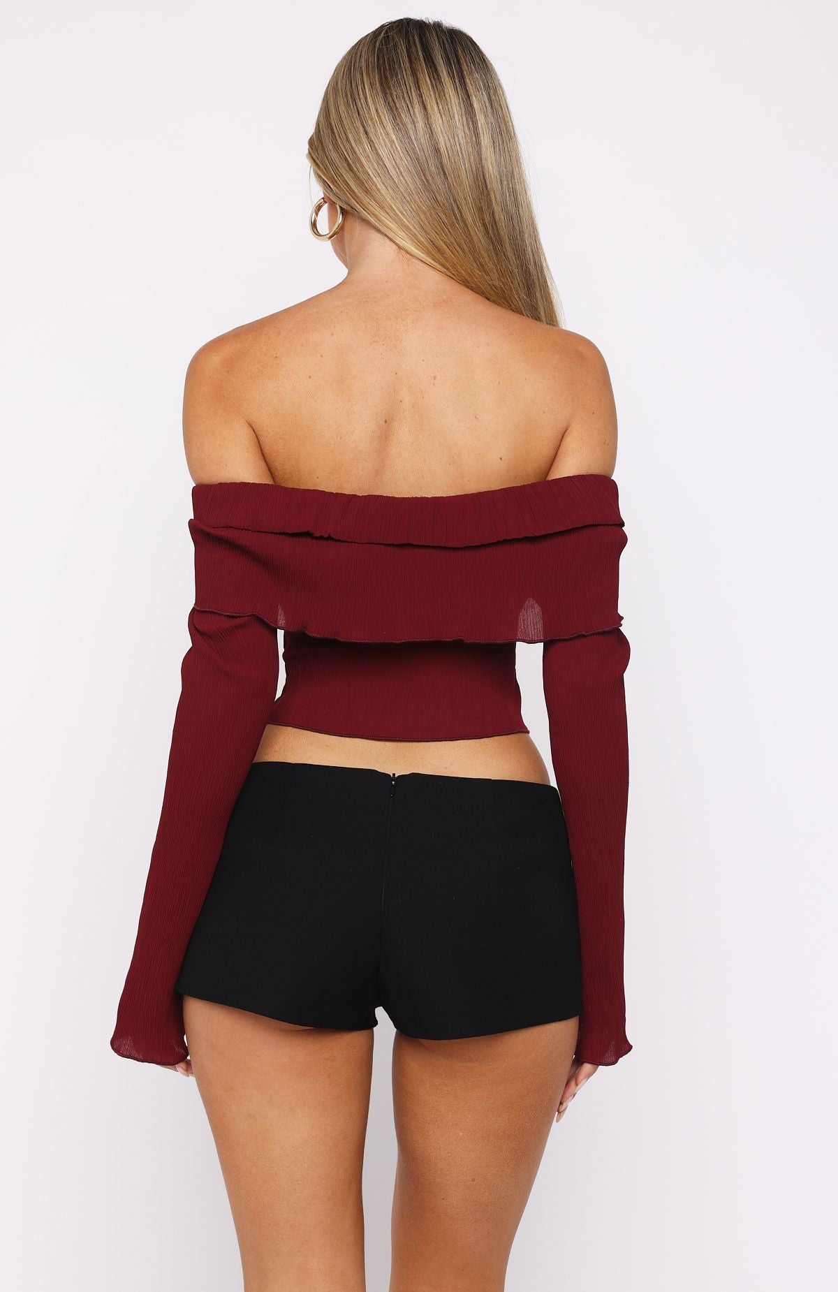 Trending Mood Forever Long Sleeve Off Shoulder Top Burgundy