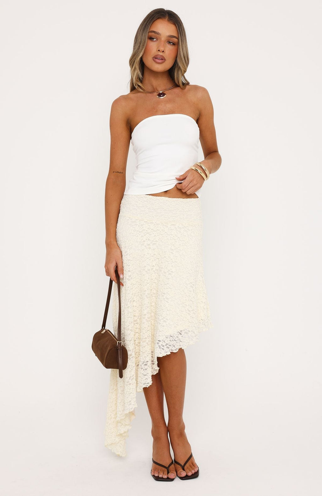 Trending Blushed Baby Midi Skirt Cream