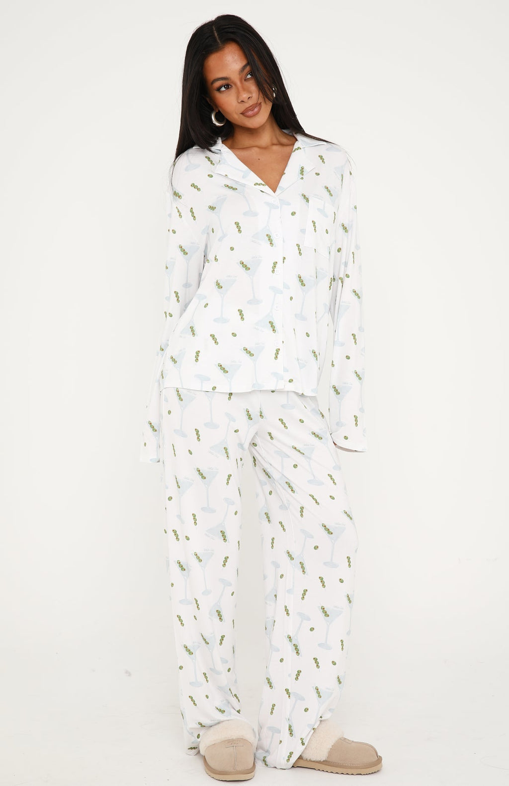 Trending Pillow Talk Printed Long Sleeve Pyjama Set Martini Hour