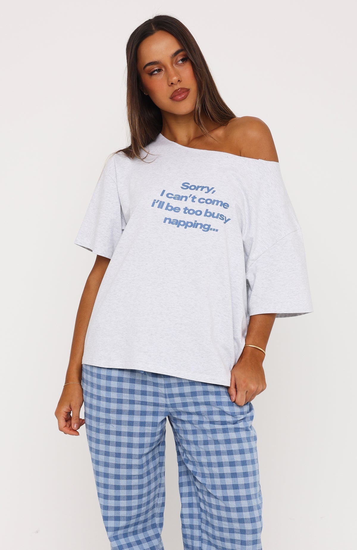 Trending Professional Napper Off Shoulder Pyjama Tee Light Grey Marle
