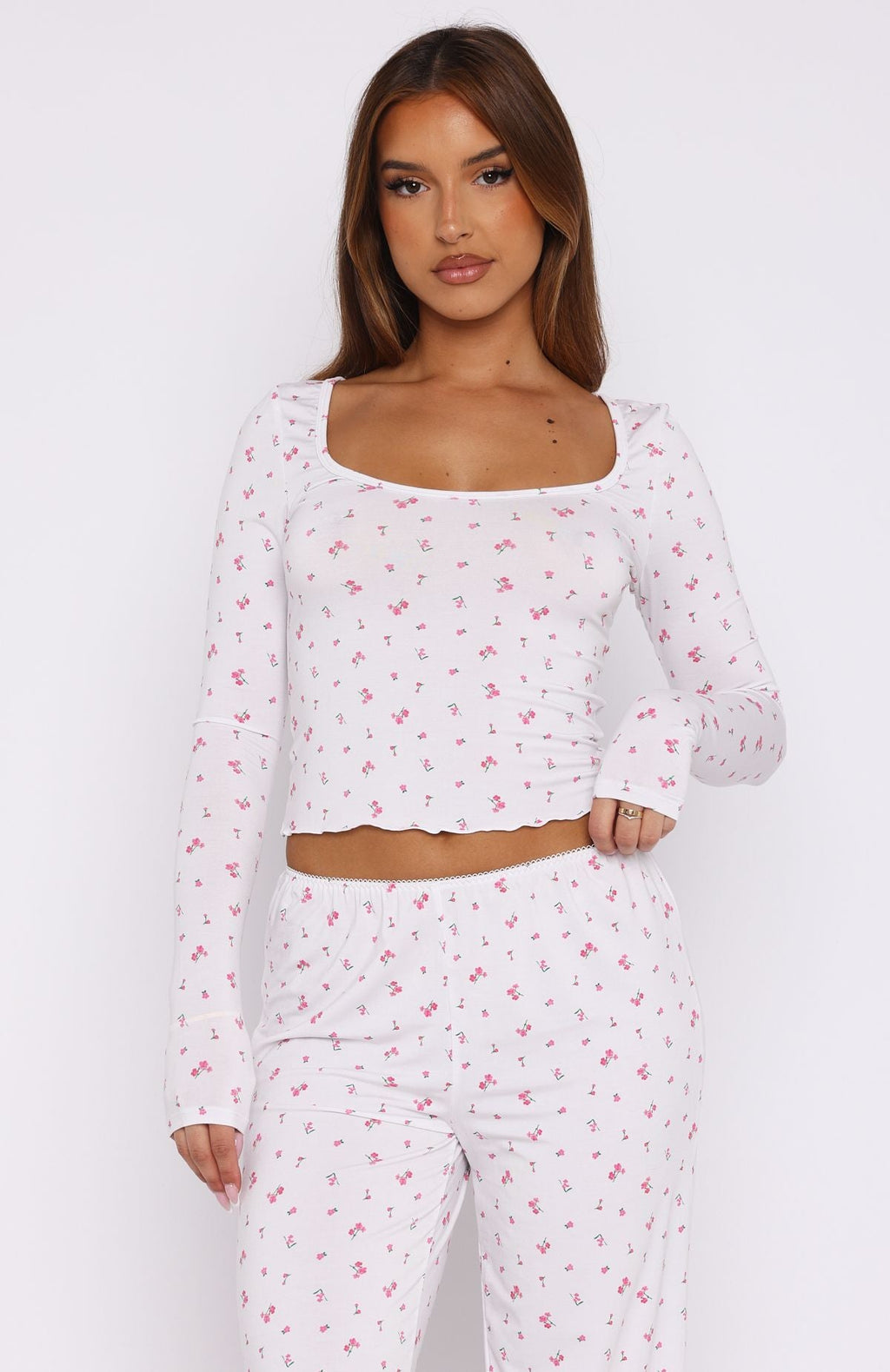 Trending Dreamy Long Sleeve Pyjama Top Pink Blossom