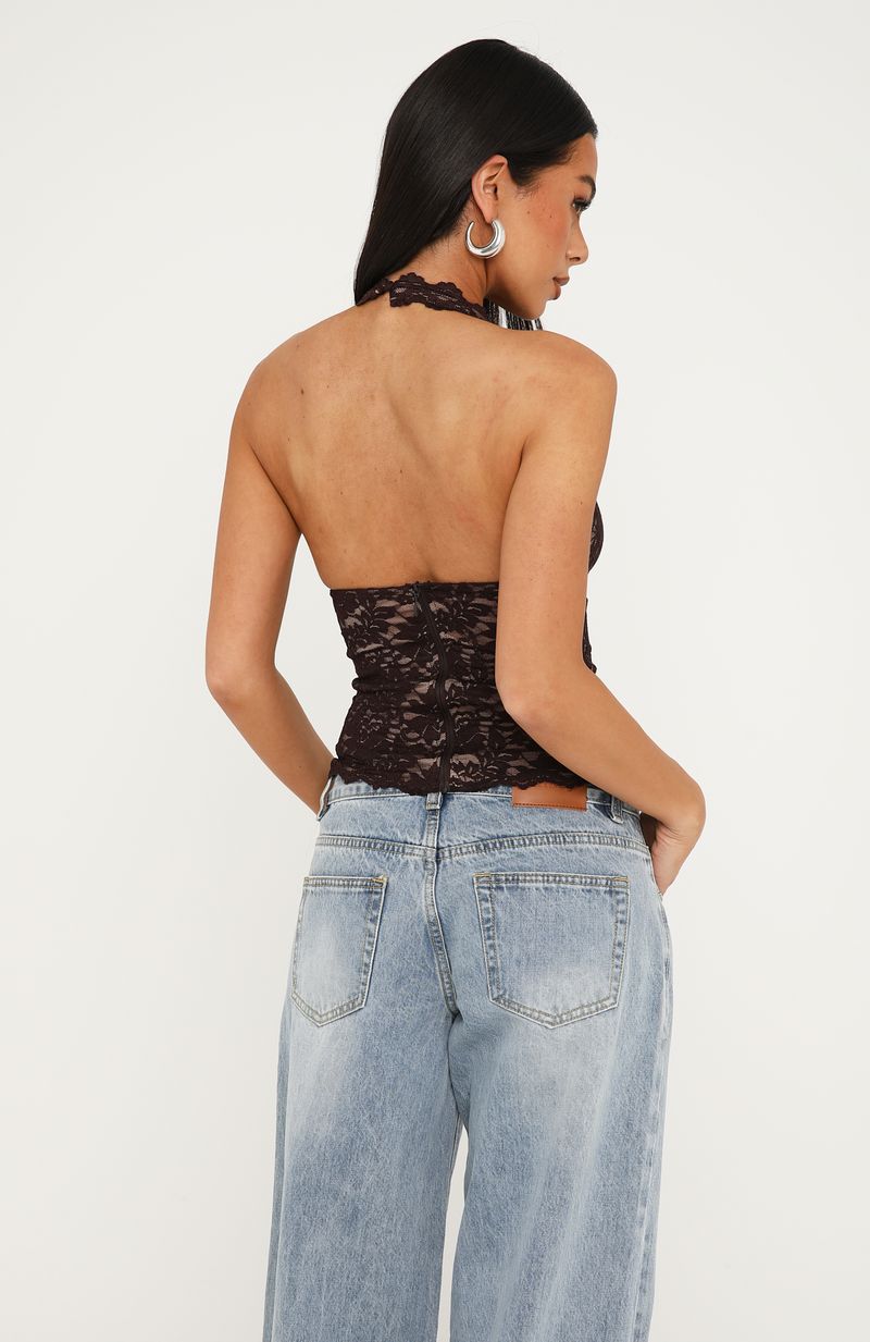 Trending Lace Mirage Halter Top Chocolate