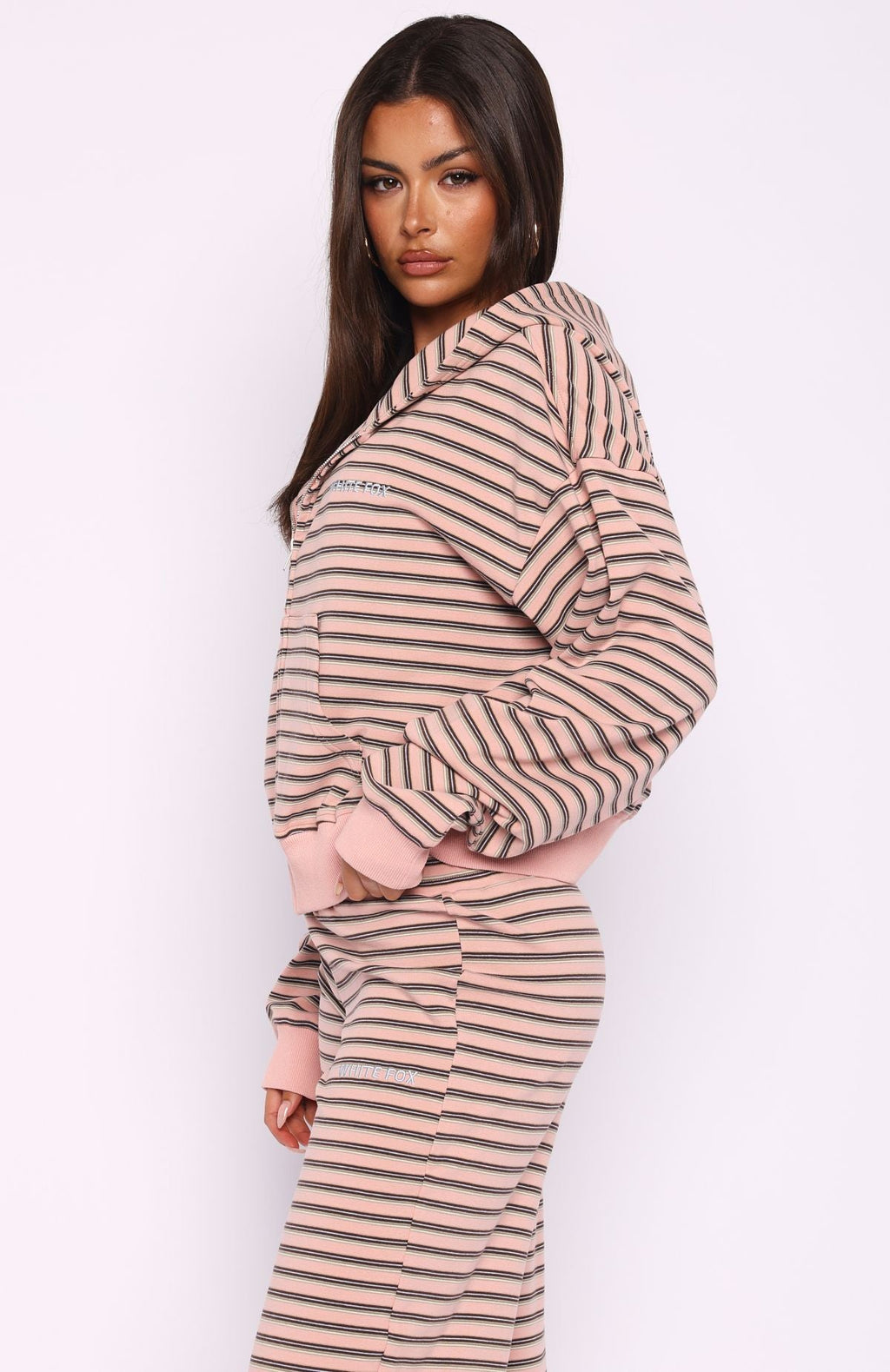Trending Looking Back Boxy Zip Front Hoodie Pink Stripe