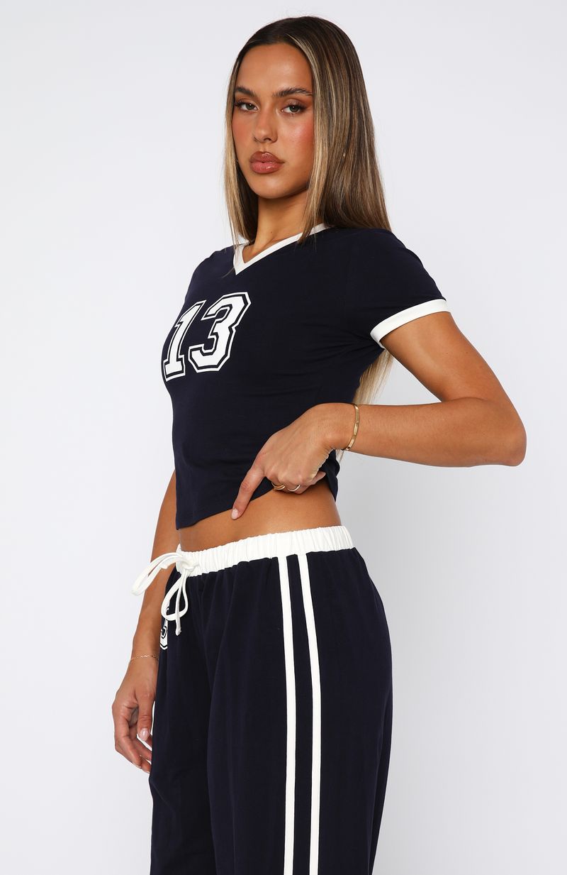 Trending Trying Too Hard Baby Tee Dark Navy