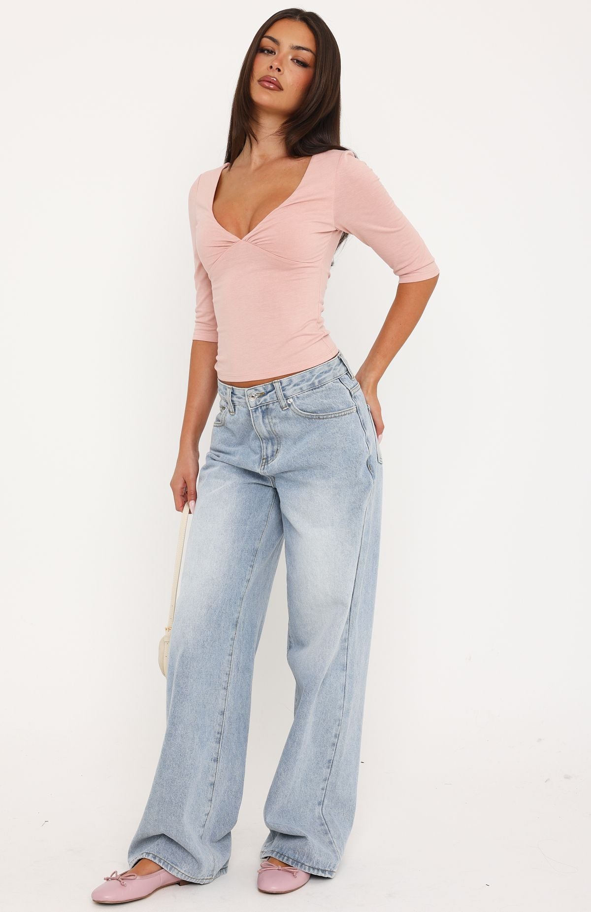 Trending Little Bit Of Everything 34 Sleeve V Neck Top Dusty Pink