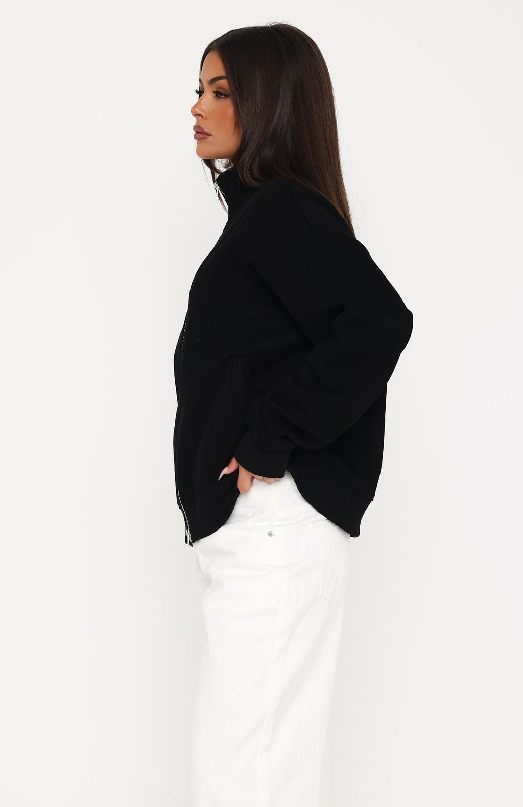 Trending Such A Dream Oversized Zip Front Funnel Neck Jacket Black