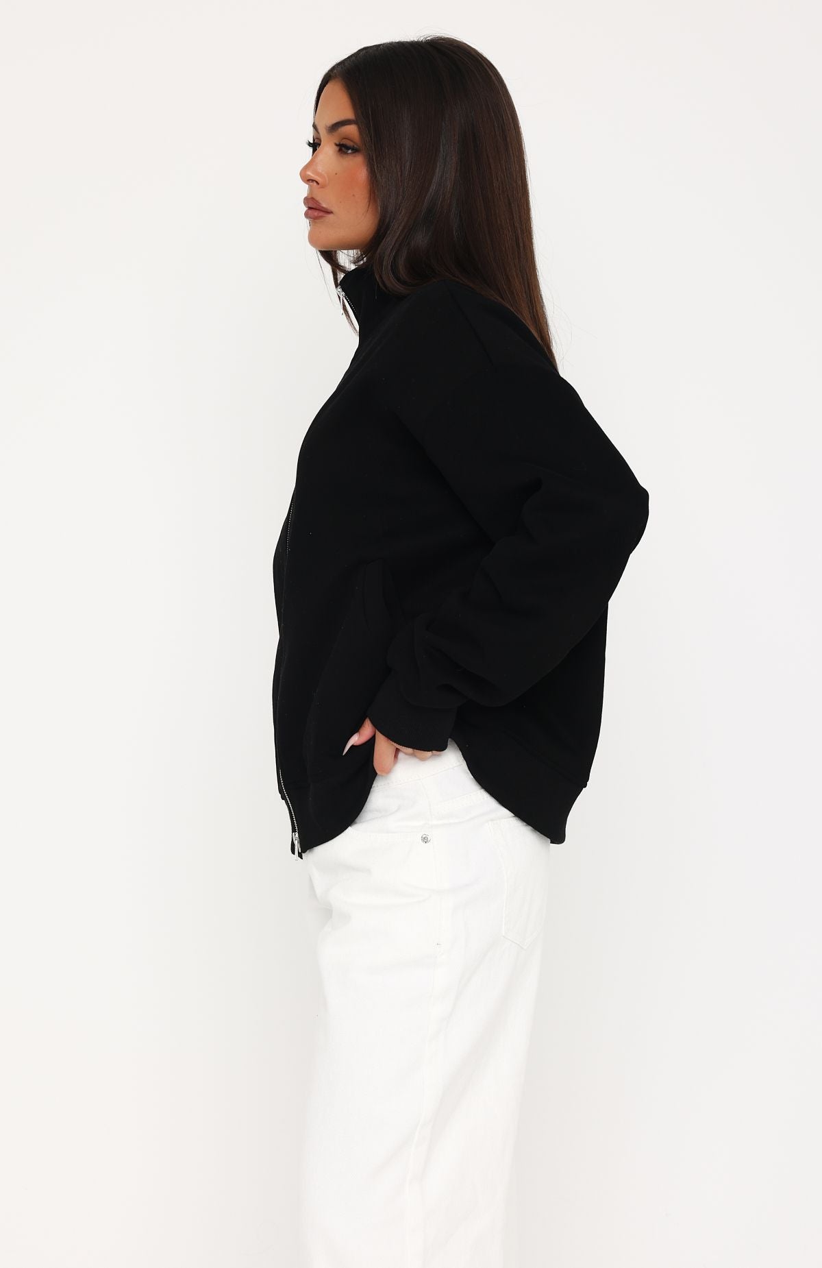 Trending Such A Dream Oversized Zip Front Funnel Neck Jacket Black