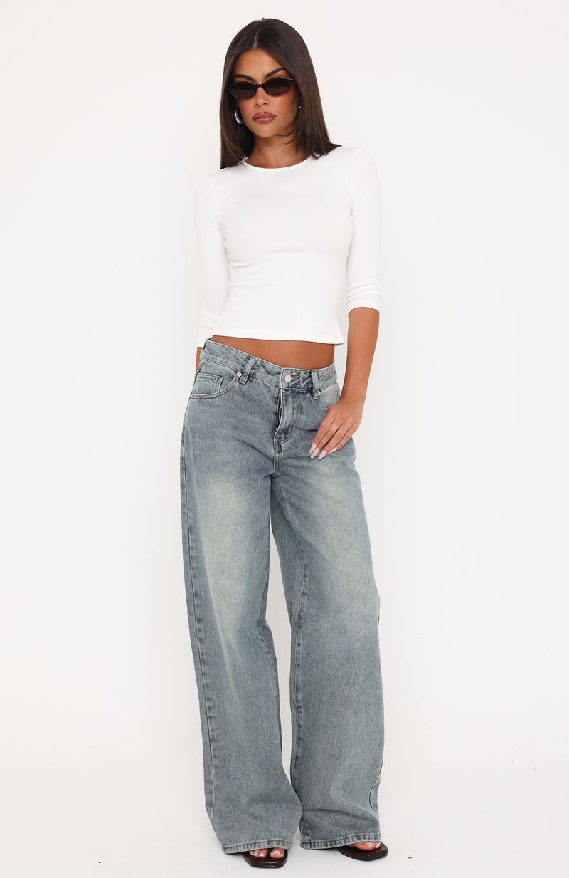 Trending Just My Type Mid Rise Wide Leg Jeans Sand Wash
